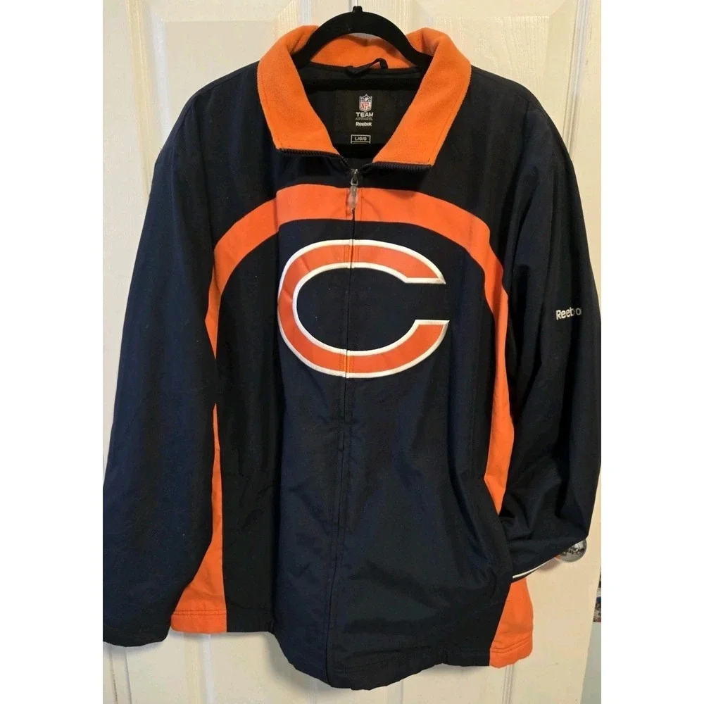 Reebok Chicago Bears NFL Team Apparel Jacket Men's L Navy Orange Fleece Line Y2K